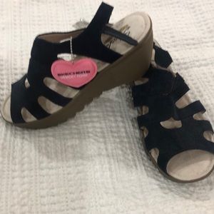 Skechers Suede Peep-Toe Slingback Wedges